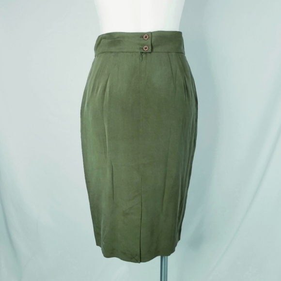 NWT Vintage Dana Buchman Washed Silk Career Skirt Olive Green - Picture 3 of 9
